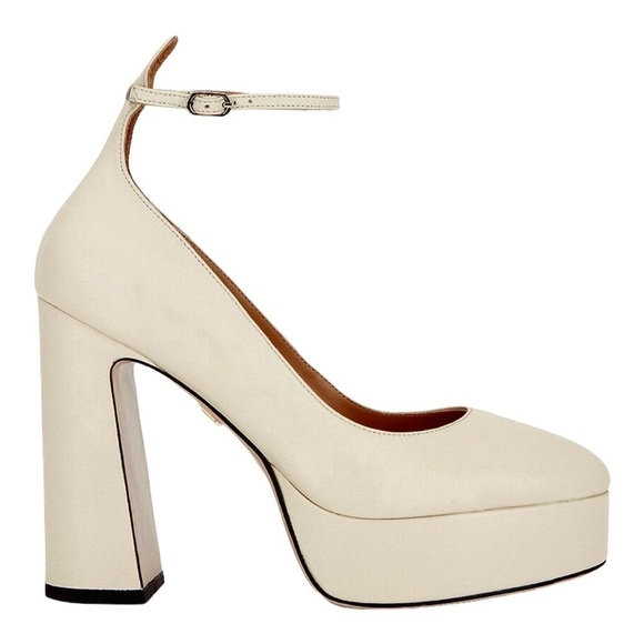 NEW Lola Cruz Norther Platform Pump Block Heel Round Toe Cream Leather Size 36 - Picture 2 of 14